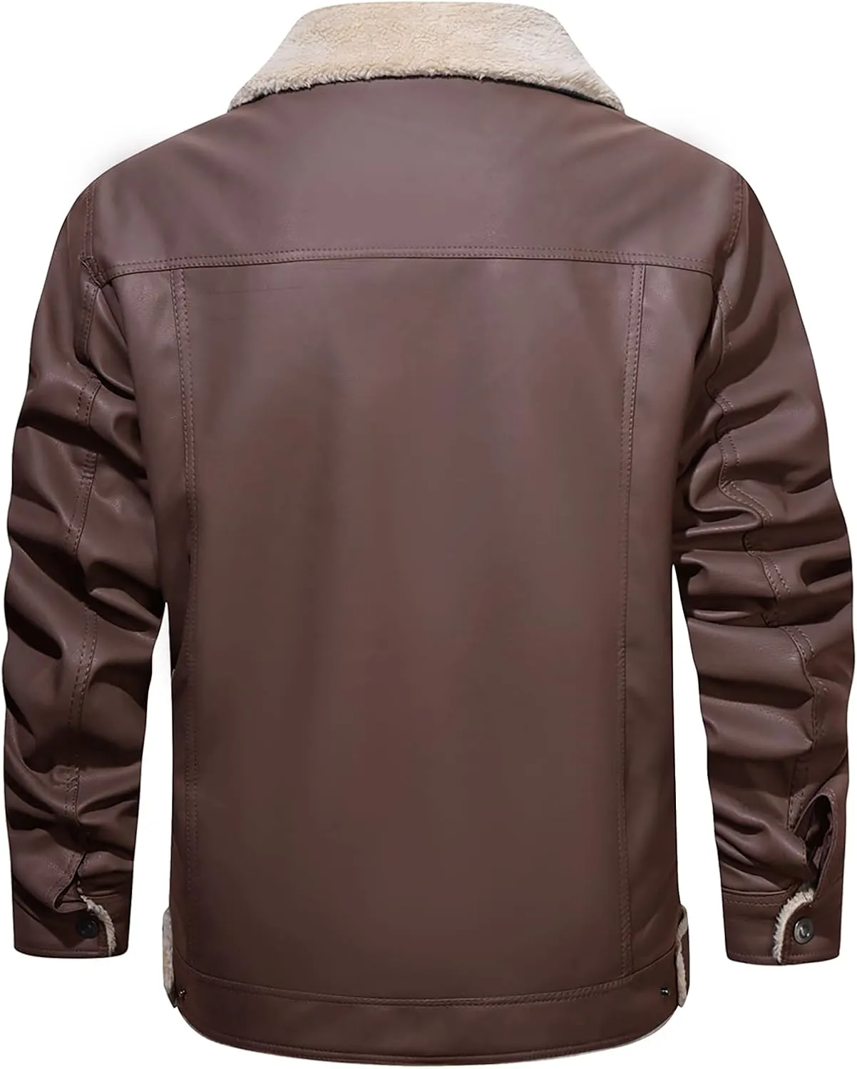 Men's Faux Leather Sherpa Lined Trucker Jacket Collar Winter Warm Coats Multi Pocket