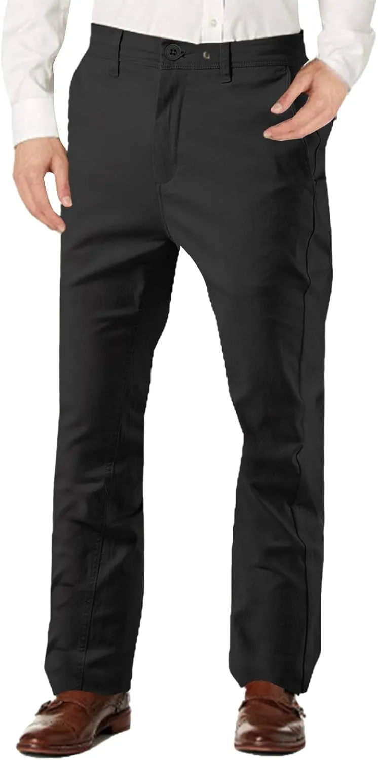 Mens Fleece Chino Carpenter Pants Big&Tall Elastic Waist Flat Front Casual Smart Business Trousers Winter Work Pant Plus Size