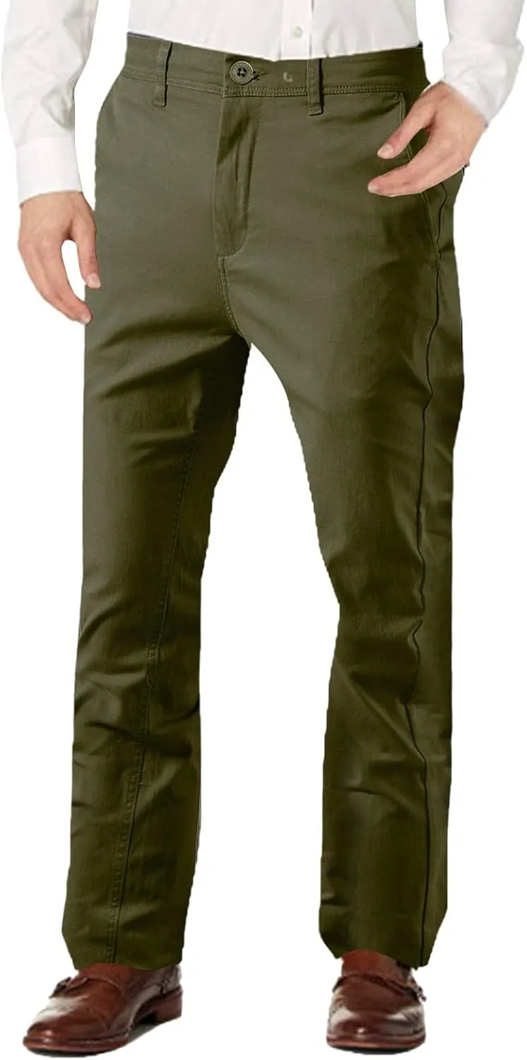 Mens Fleece Chino Carpenter Pants Big&Tall Elastic Waist Flat Front Casual Smart Business Trousers Winter Work Pant Plus Size