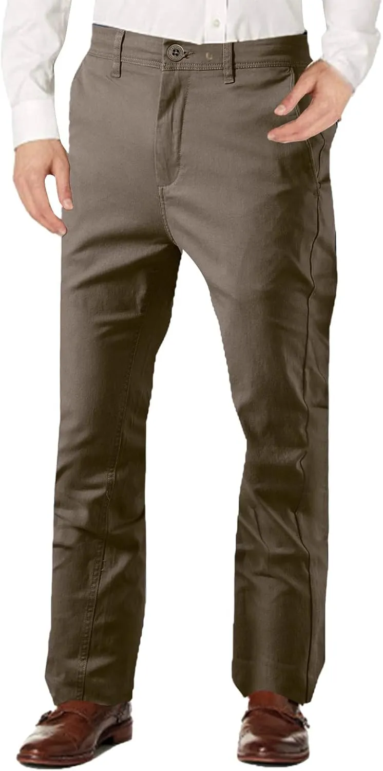 Mens Fleece Chino Carpenter Pants Big&Tall Elastic Waist Flat Front Casual Smart Business Trousers Winter Work Pant Plus Size