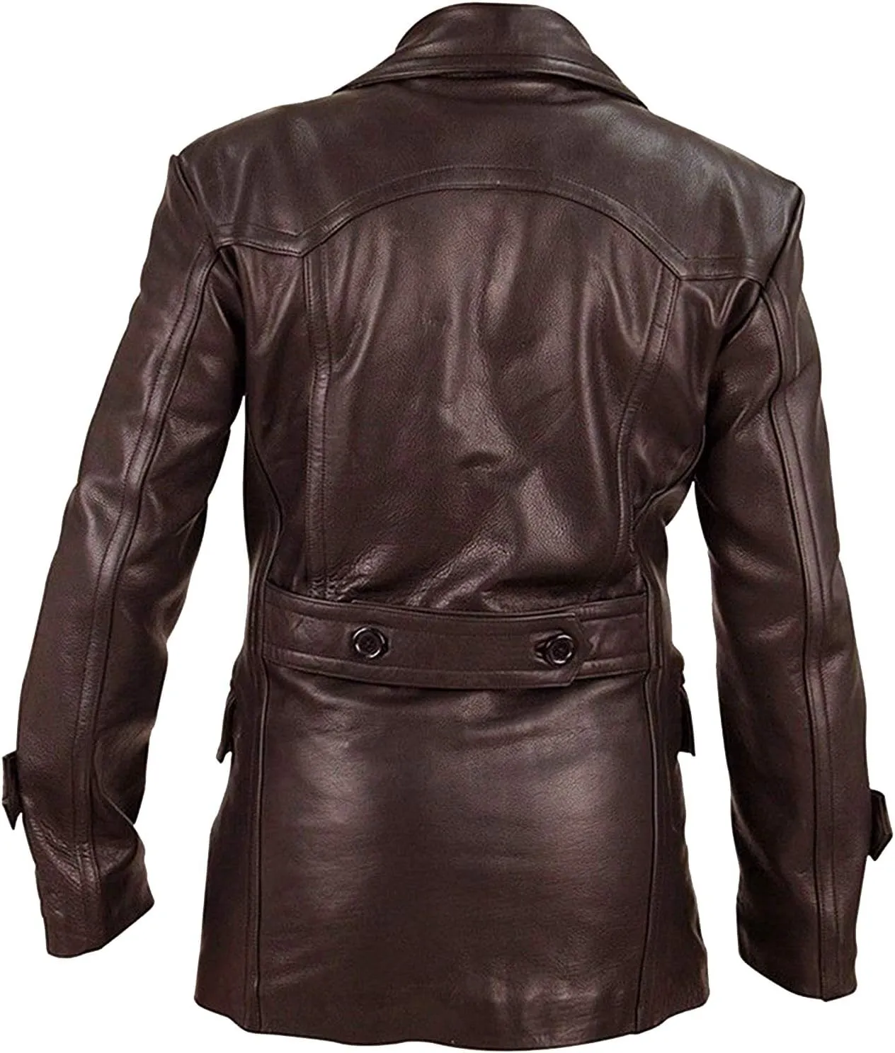 Men's German WW2 Black Leather Long Trench Coat Marine Imperial Navy U-Boat Submarine Captain Brown Leather Jacket