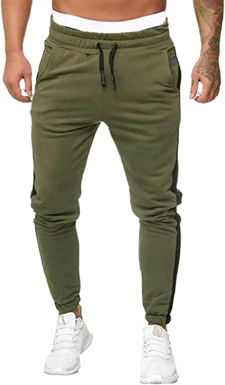 Mens Heavyweight Fleece Marled Stretch Elastic Waist Drawstring Cargo Workout Jogger Sport Basic Trousers Sweatpants