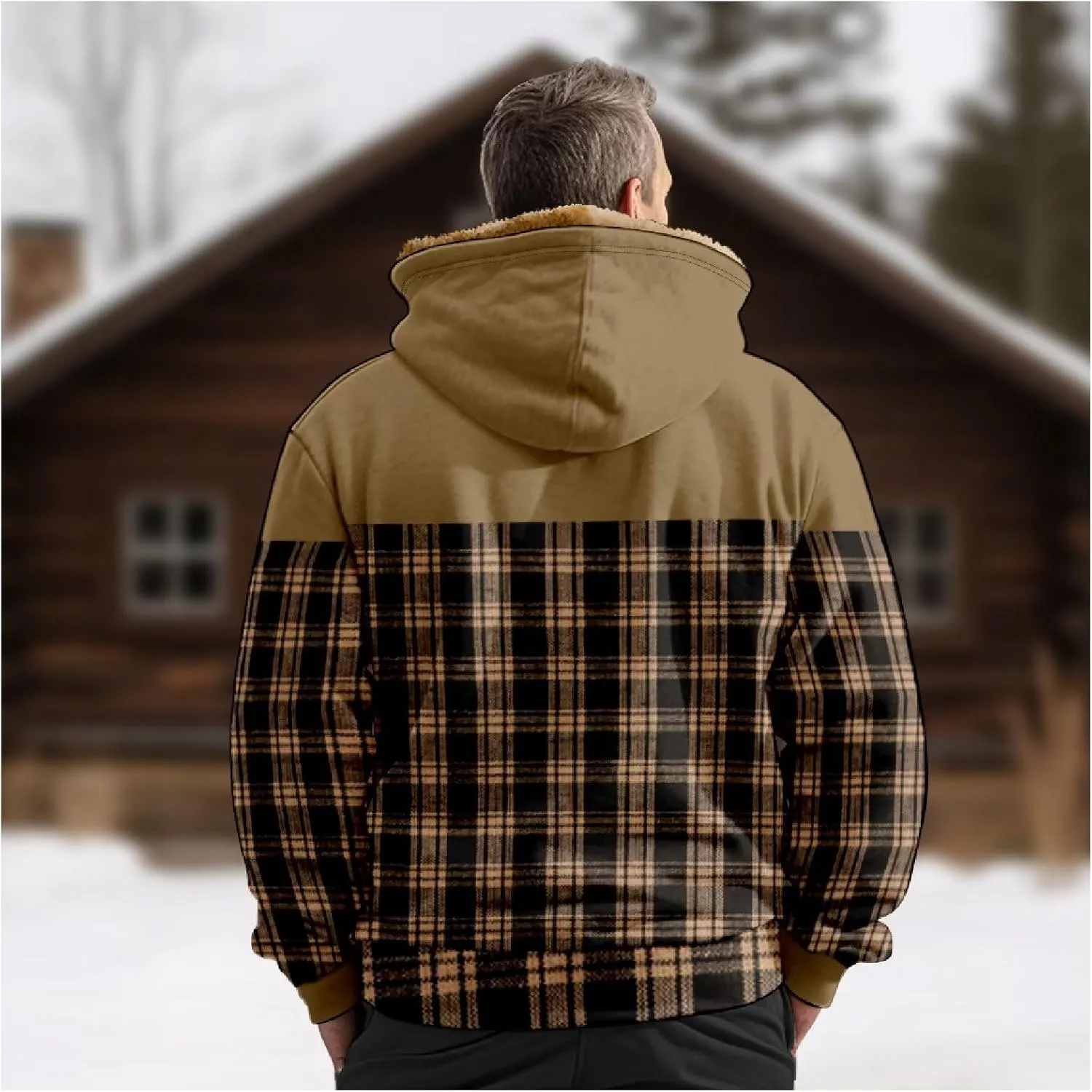 Men's Heavyweight Hoodie Full Zip Up Hooded Coat Warm Sherpa-Lined Flannel Big and Tall Plus Jacket with Pocket