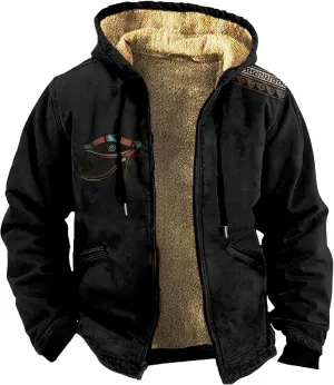 Men's Heavyweight Hoodie Full Zip Up Hooded Coat Warm Sherpa-Lined Flannel Big and Tall Plus Jacket with Pocket