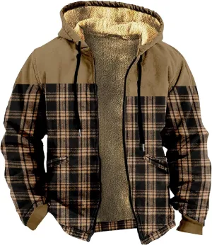 Men's Heavyweight Hoodie Full Zip Up Hooded Coat Warm Sherpa-Lined Flannel Big and Tall Plus Jacket with Pocket