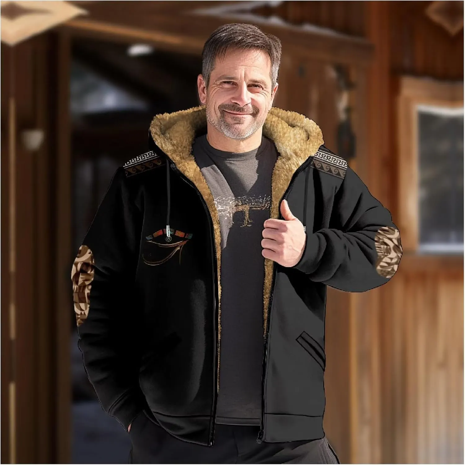 Men's Heavyweight Hoodie Full Zip Up Hooded Coat Warm Sherpa-Lined Flannel Big and Tall Plus Jacket with Pocket