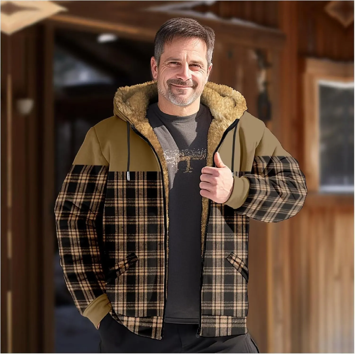 Men's Heavyweight Hoodie Full Zip Up Hooded Coat Warm Sherpa-Lined Flannel Big and Tall Plus Jacket with Pocket