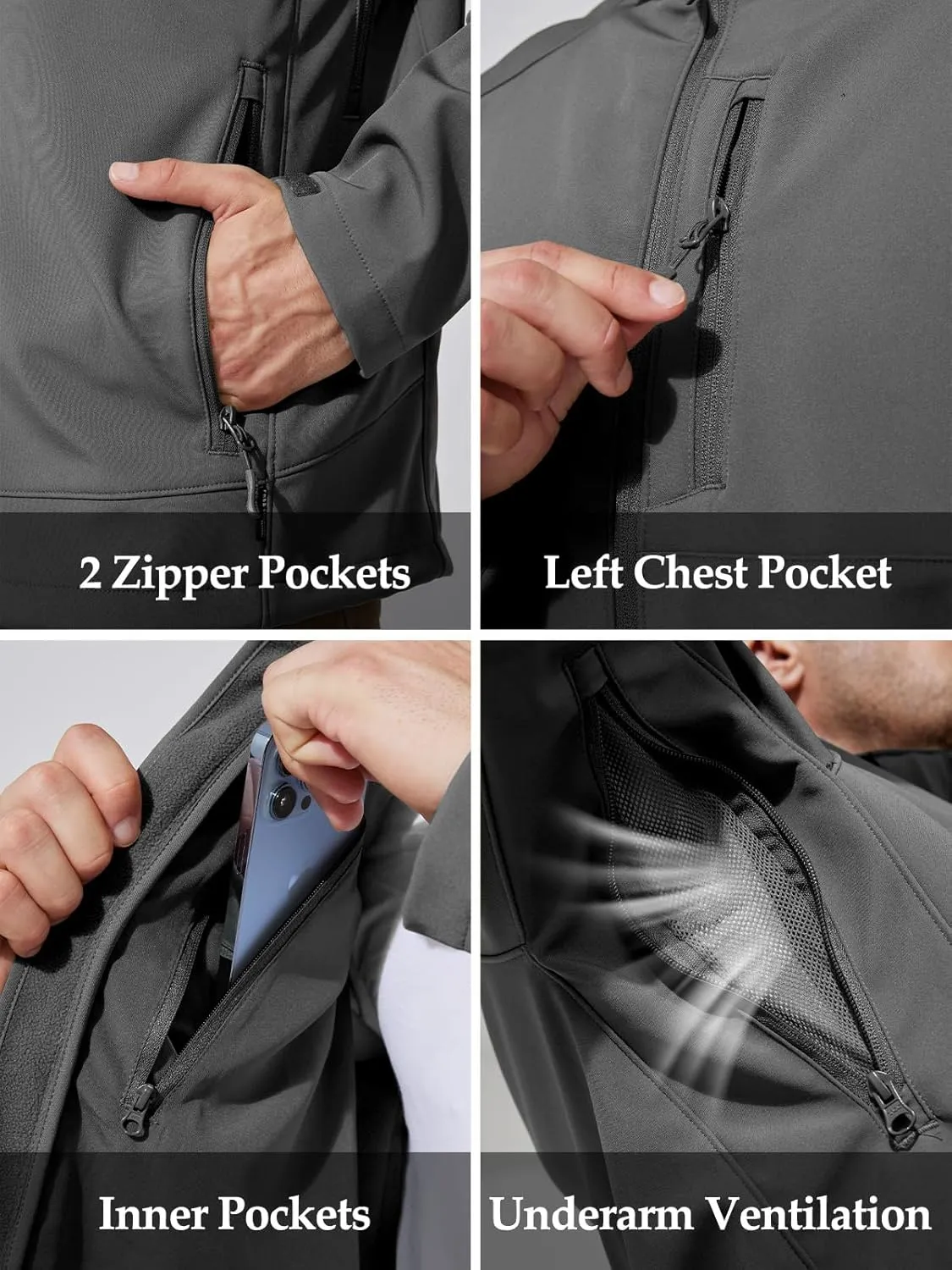 Mens Jacket Waterproof Hooded Coats Tactical Soft Shell Jackets for Men