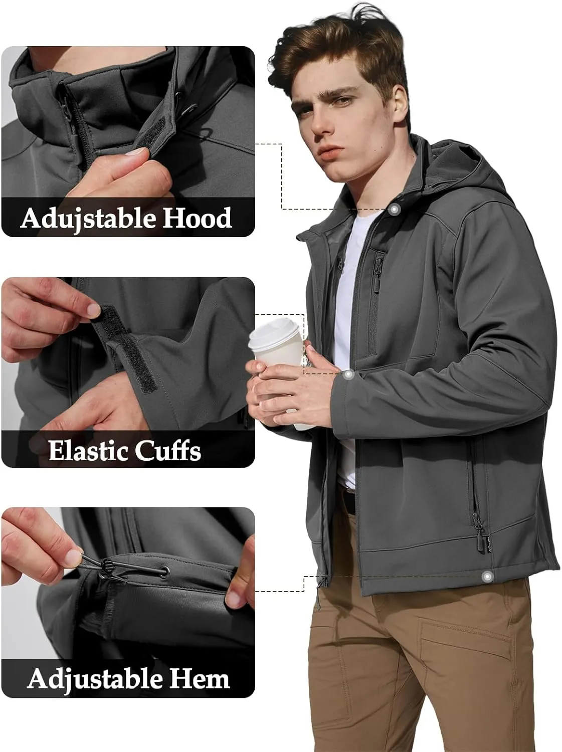 Mens Jacket Waterproof Hooded Coats Tactical Soft Shell Jackets for Men