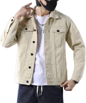 Men's Jean Jacket Casual Loose Fit Button Denim Trucker Jacket Coat with Multiple Pockets