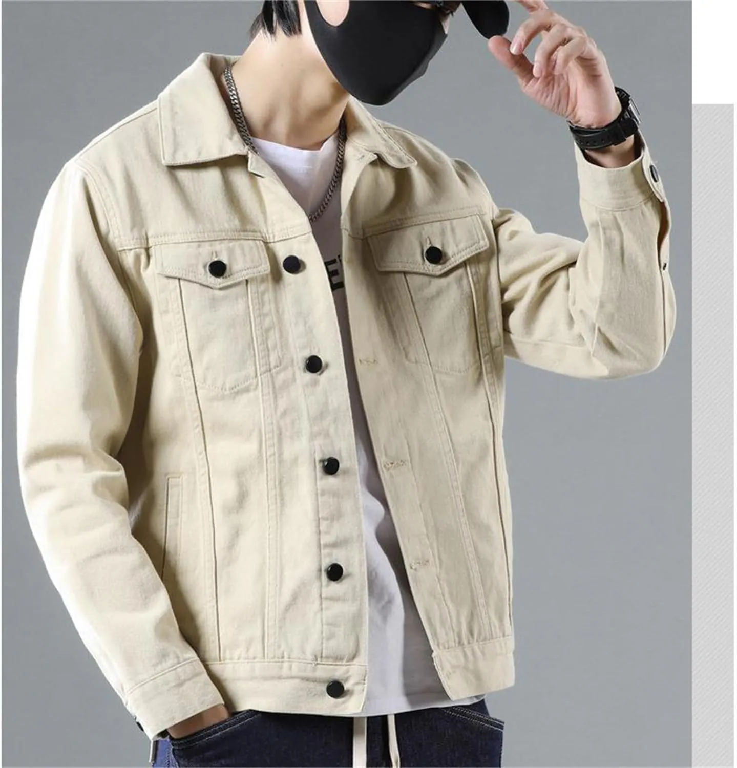 Men's Jean Jacket Casual Loose Fit Button Denim Trucker Jacket Coat with Multiple Pockets