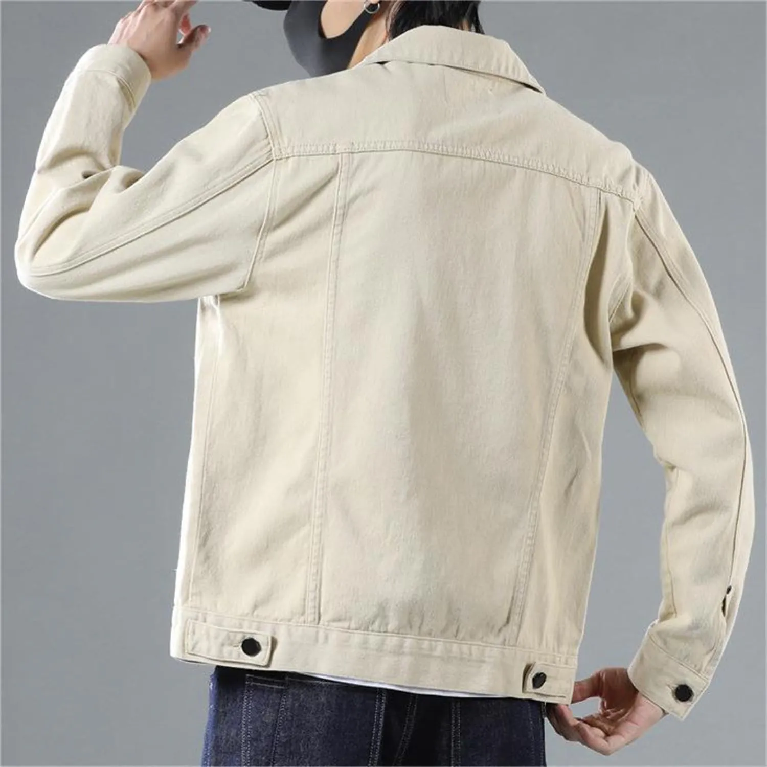 Men's Jean Jacket Casual Loose Fit Button Denim Trucker Jacket Coat with Multiple Pockets