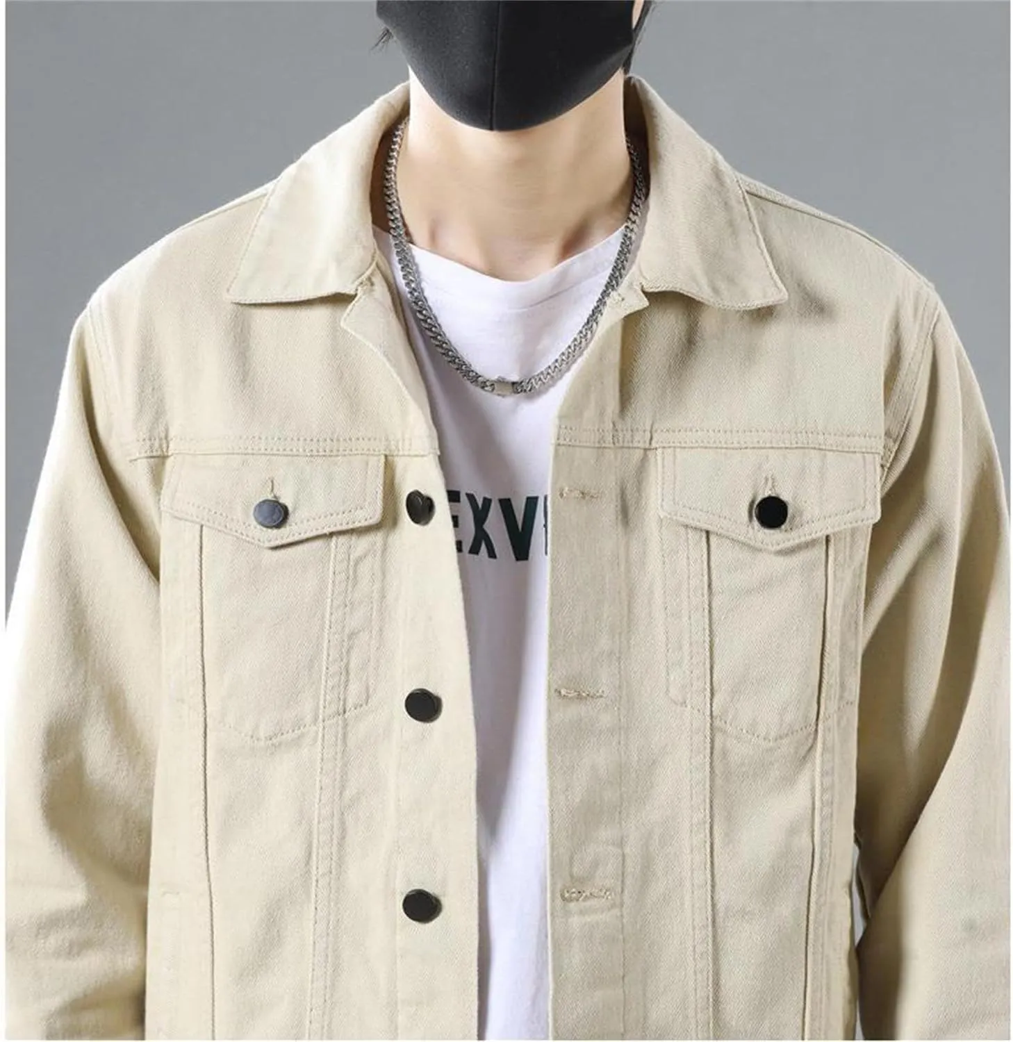 Men's Jean Jacket Casual Loose Fit Button Denim Trucker Jacket Coat with Multiple Pockets