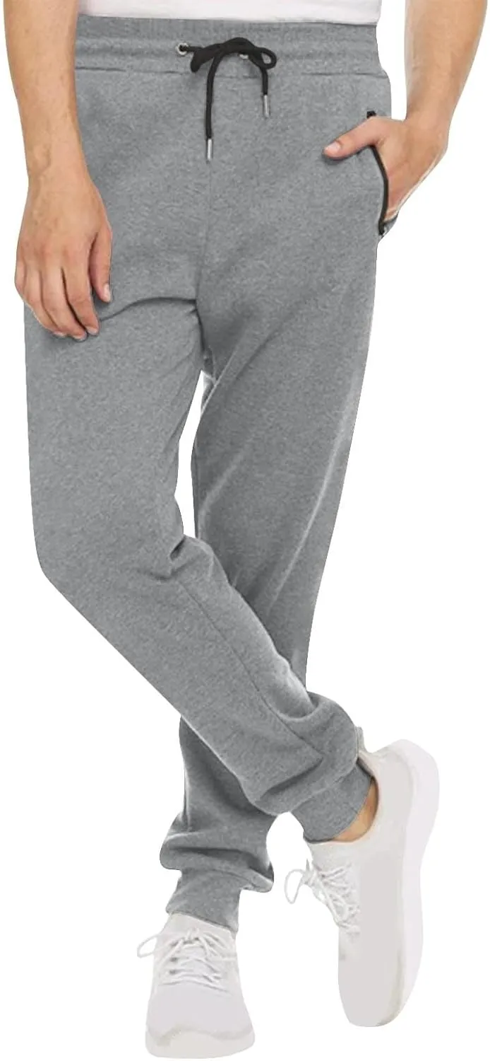 Mens Jogger Sweatpants Drawstring Lightweight Casual Slim Fit Pants Gym Athletic Workout Trousers with Zipper Pockets
