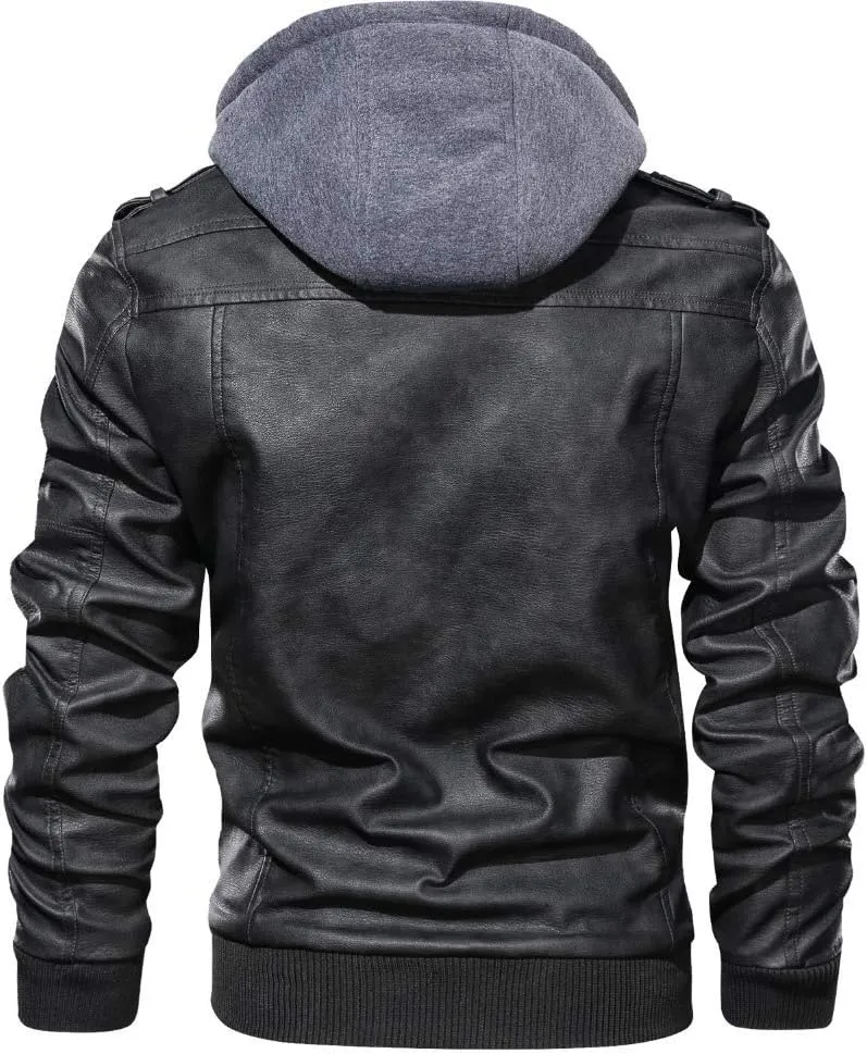 Men's Leather Jacket Men's Slim Fit Zipper PU Jacket Autumn and Winter Men's Leather Jacket Motorcycle Jacket(Black,L)