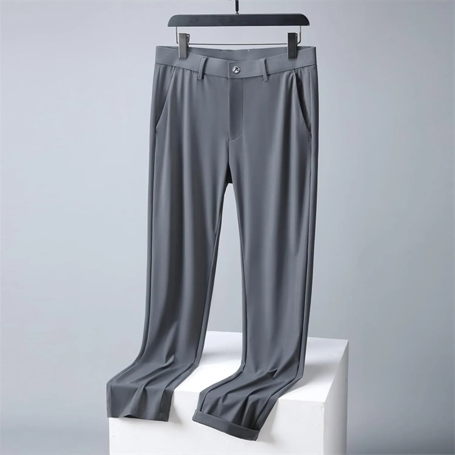 Mens Lightweight Pants Plain Suit Pants Open Bottom Claasic Business Casual Trousers Straight Leg Pants for Summer