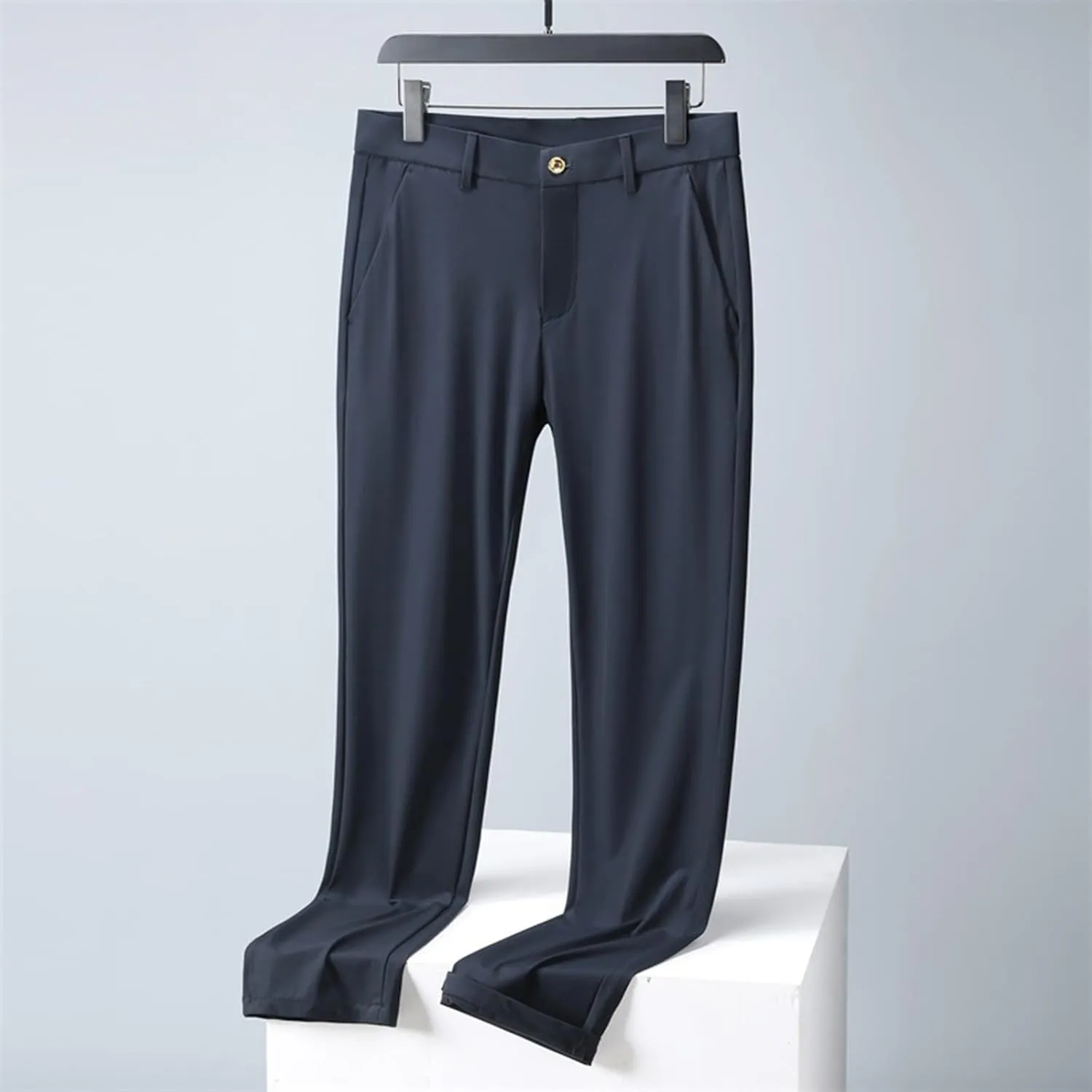 Mens Lightweight Pants Plain Suit Pants Open Bottom Claasic Business Casual Trousers Straight Leg Pants for Summer