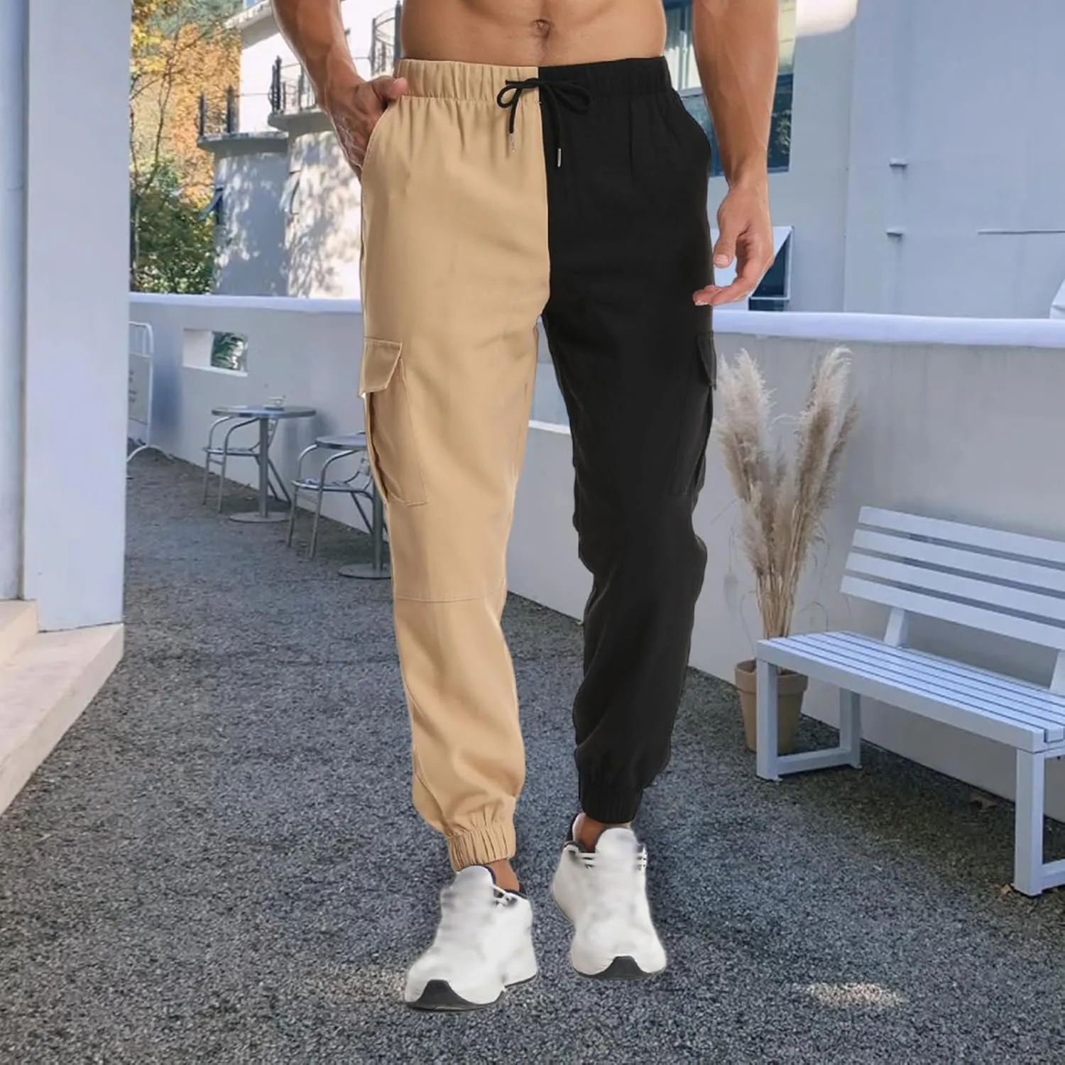 Mens Linen Loose Fit Boho Elastic Drawstring Waist Casual Beach Yoga Travel Baggy Work Pajama Trousers Pants