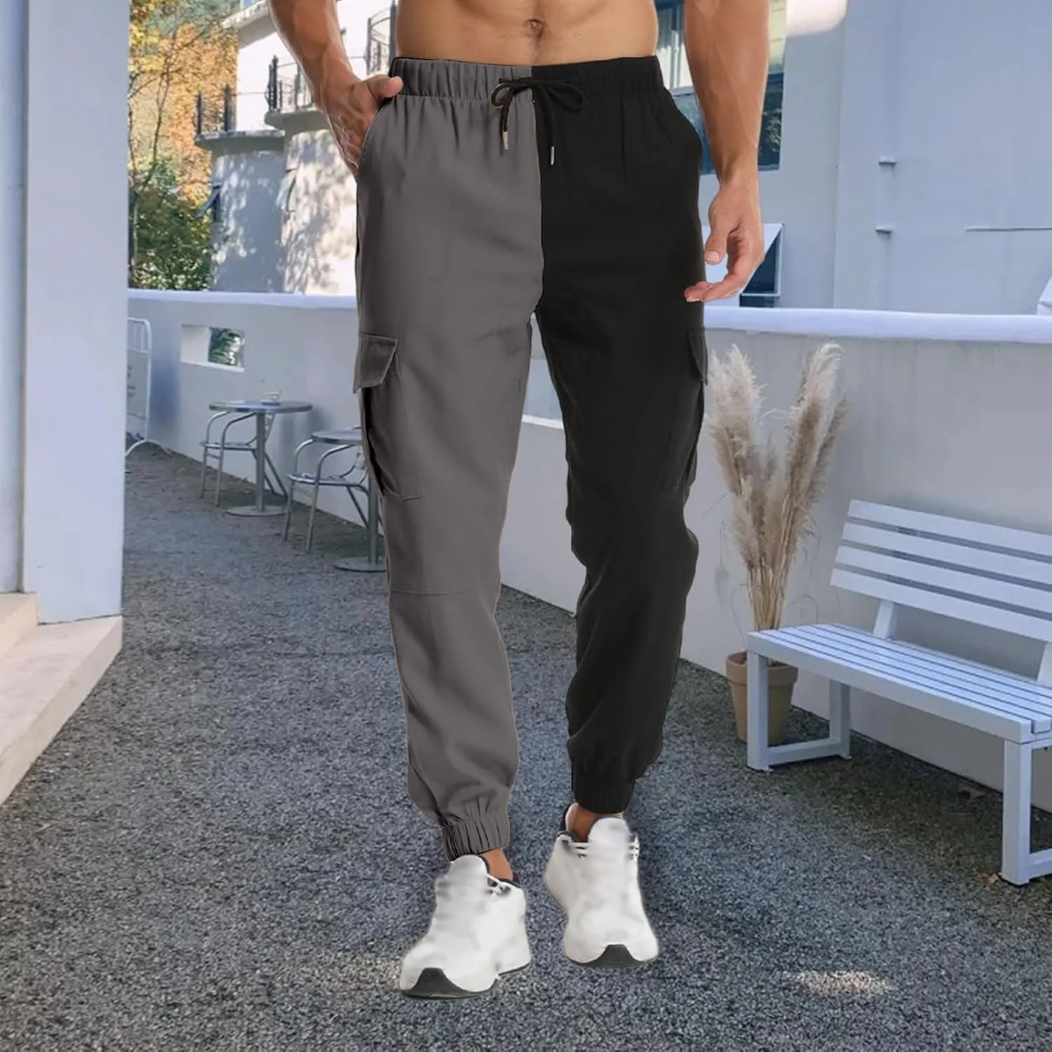 Mens Linen Loose Fit Boho Elastic Drawstring Waist Casual Beach Yoga Travel Baggy Work Pajama Trousers Pants
