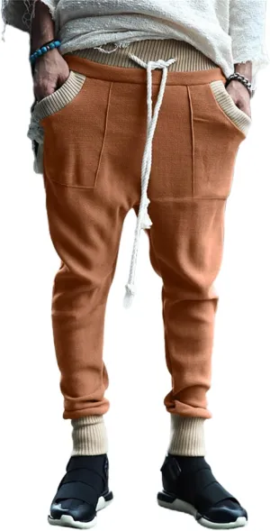 Mens Novelty Drawstring Slim Fit Knitted Casual Loose Lightweight Wrinkle Free Fashion Long Dress Suit Trousers Pants