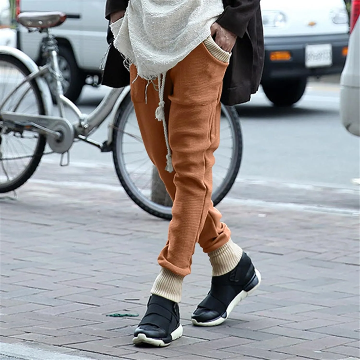 Mens Novelty Drawstring Slim Fit Knitted Casual Loose Lightweight Wrinkle Free Fashion Long Dress Suit Trousers Pants