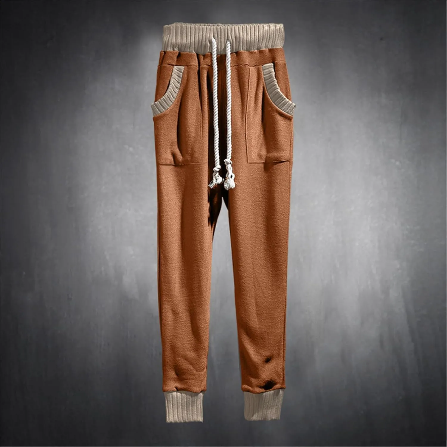 Mens Novelty Drawstring Slim Fit Knitted Casual Loose Lightweight Wrinkle Free Fashion Long Dress Suit Trousers Pants