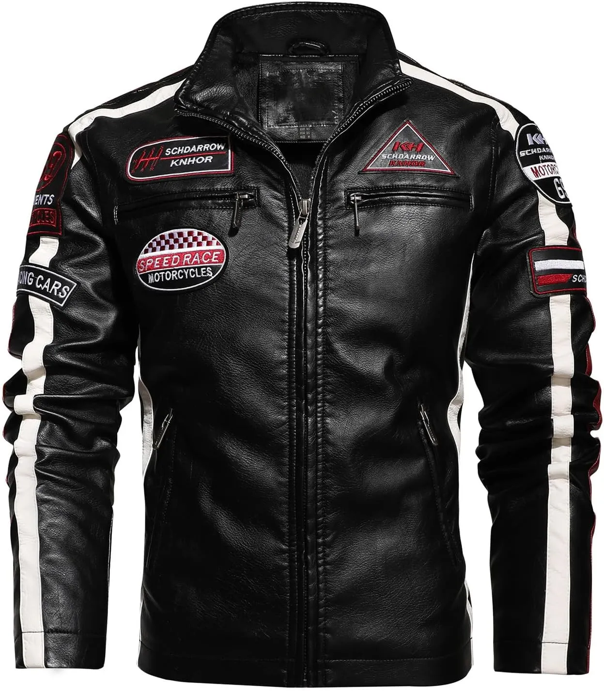 Men's PU Leather Jacket Windbreaker Leather Motorcycle Jacket Men Racing Jacket Riding Coat