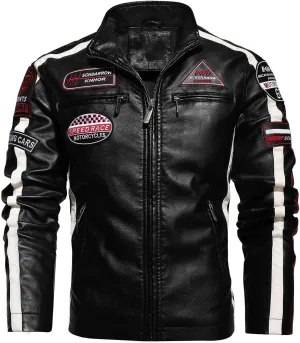 Men's PU Leather Jacket Windbreaker Leather Motorcycle Jacket Men Racing Jacket Riding Coat