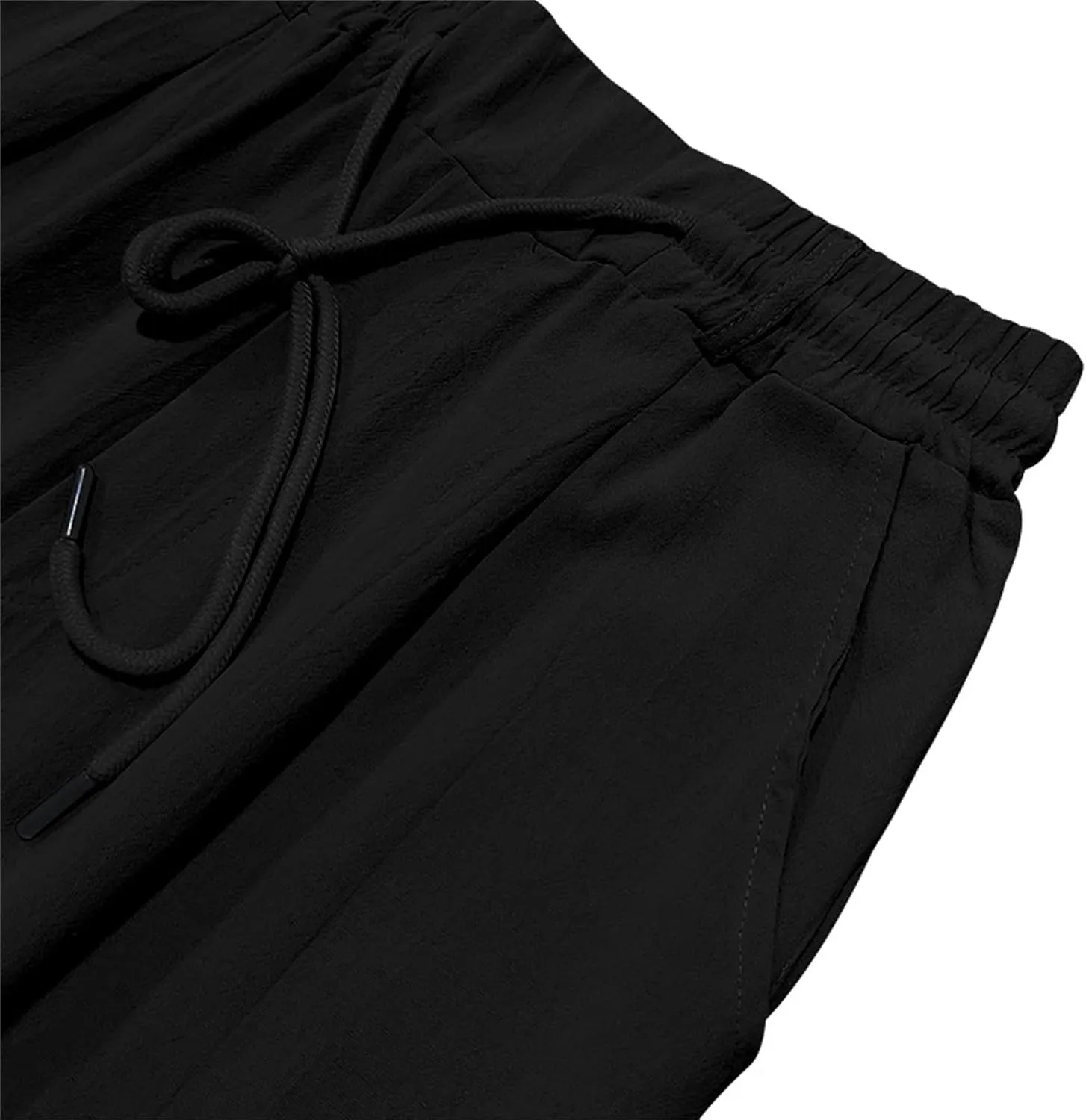 Men's Slim Fit Cotton Linen Pants Elastic Waist Lightweight Lacing Up Casual Pants Yoga Beach Trousers with Pockets