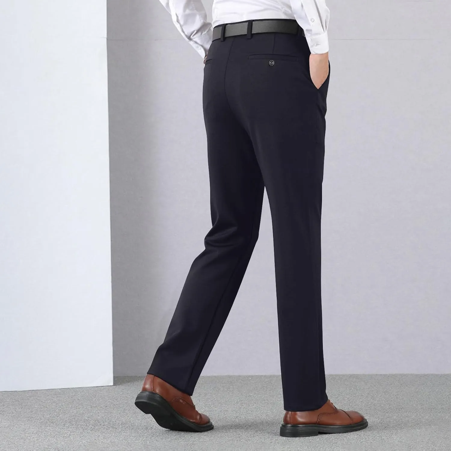 Mens Slim Fit Dress Pants Casual Business Formal Straight Leg Work Suit Pant Expandable Waist Flat Front Trouser 2025