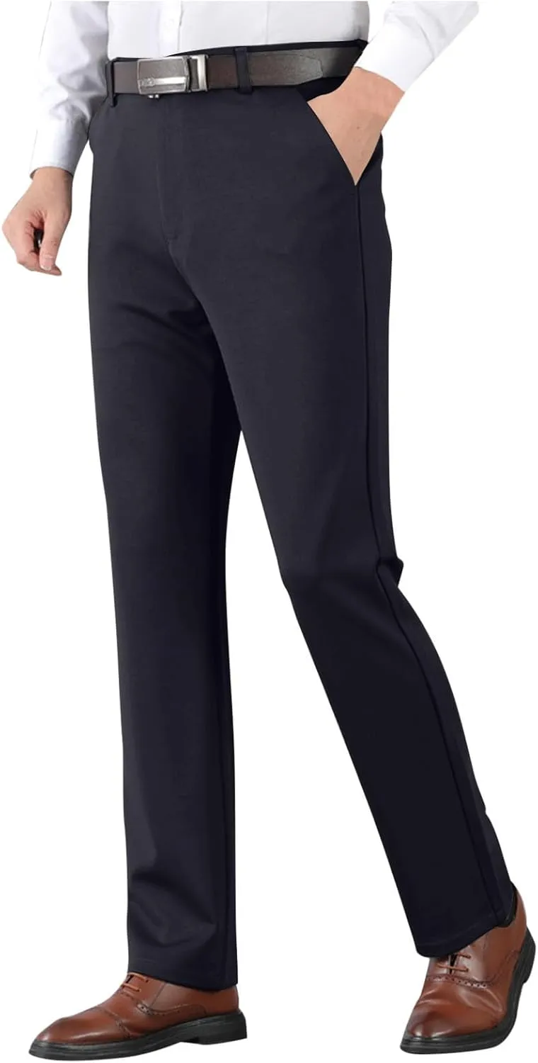 Mens Slim Fit Dress Pants Casual Business Formal Straight Leg Work Suit Pant Expandable Waist Flat Front Trouser 2025