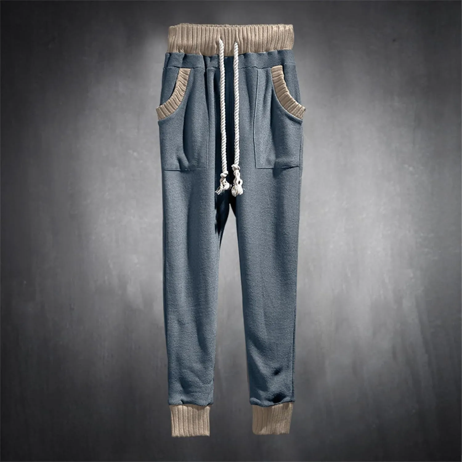 Men's Slim Fit Joggers Patchwork Knit Novelty Pants Active Workout Lightweight Casual Trousers Fashion Sweatpants
