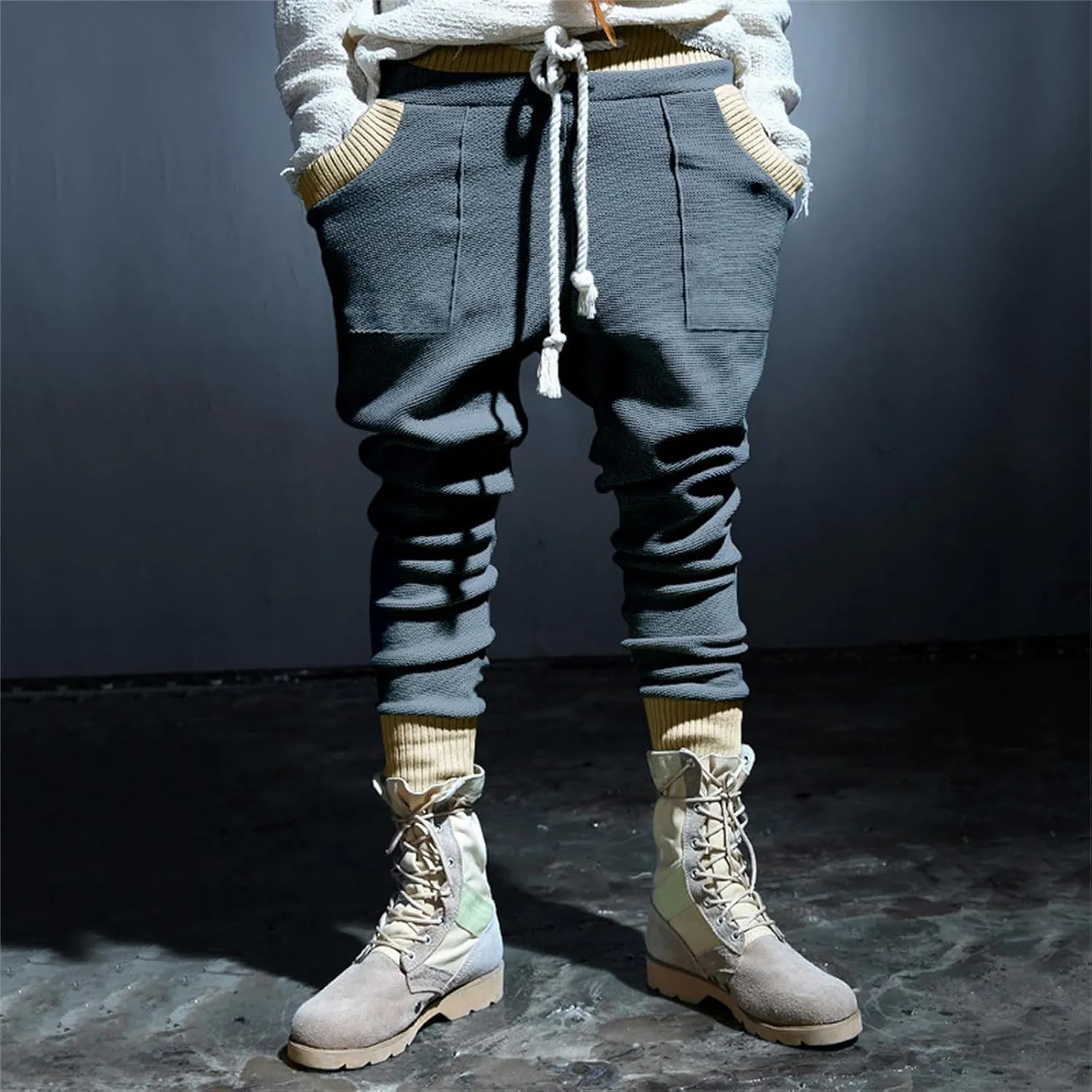 Men's Slim Fit Joggers Patchwork Knit Novelty Pants Active Workout Lightweight Casual Trousers Fashion Sweatpants