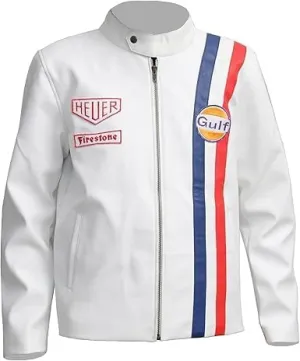 Mens Steve McQueen Jacket Le Mans Multi Colors Gulf Stripes Racing Biker Leather Jacket