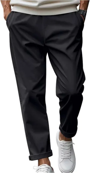 Mens Stretch Pull On Flat Front Chino Twill with Pockets Athletic Casual School Uniform Golf Kids Dress Pants