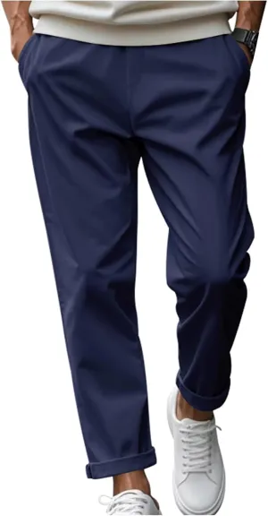 Mens Stretch Pull On Flat Front Chino Twill with Pockets Athletic Casual School Uniform Golf Kids Dress Pants