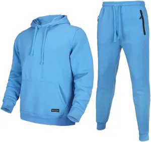 Men's Tracksuit 2 Piece Sweatsuit Set Long Sleeve Pullover Athletic Suit Hoodies Casual Sport Jogging Suits With PocketsLight Bule-2XL