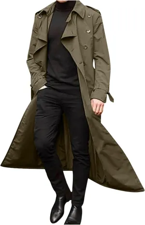 Mens Trench Coat Casual Fall Winter Pea Coat Warm Soft Windproof Overcoat Notched Lapel Collar Jacket Outwear