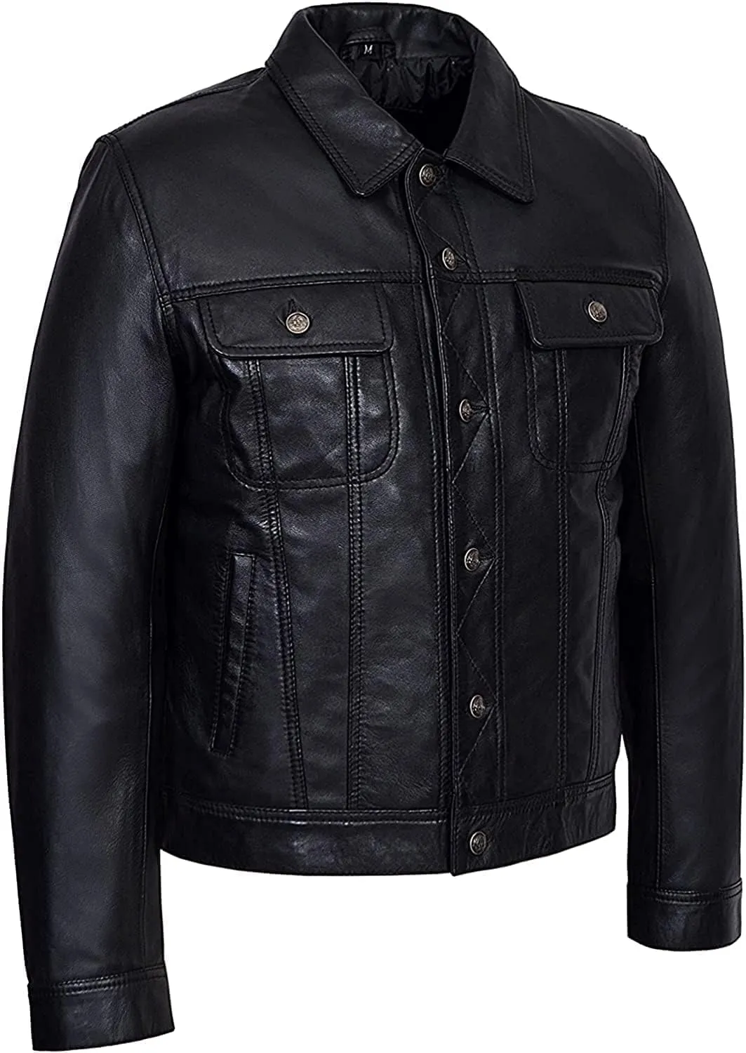 Mens Trucker Leather Jacket Vintage Genuine Lambskin Leather Jacket Men Shirt Style Man Leather Jacket