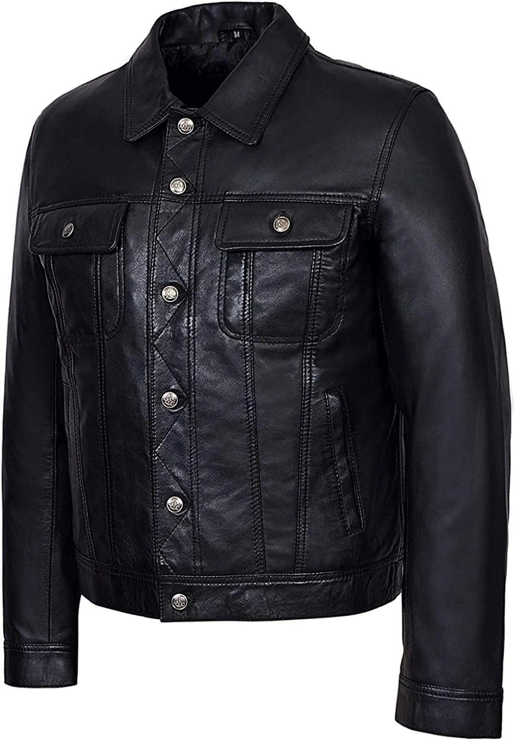Mens Trucker Leather Jacket Vintage Genuine Lambskin Leather Jacket Men Shirt Style Man Leather Jacket
