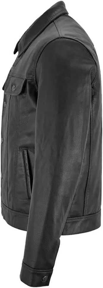 Mens Trucker Leather Jacket Vintage Genuine Lambskin Leather Jacket Men Shirt Style Man Leather Jacket
