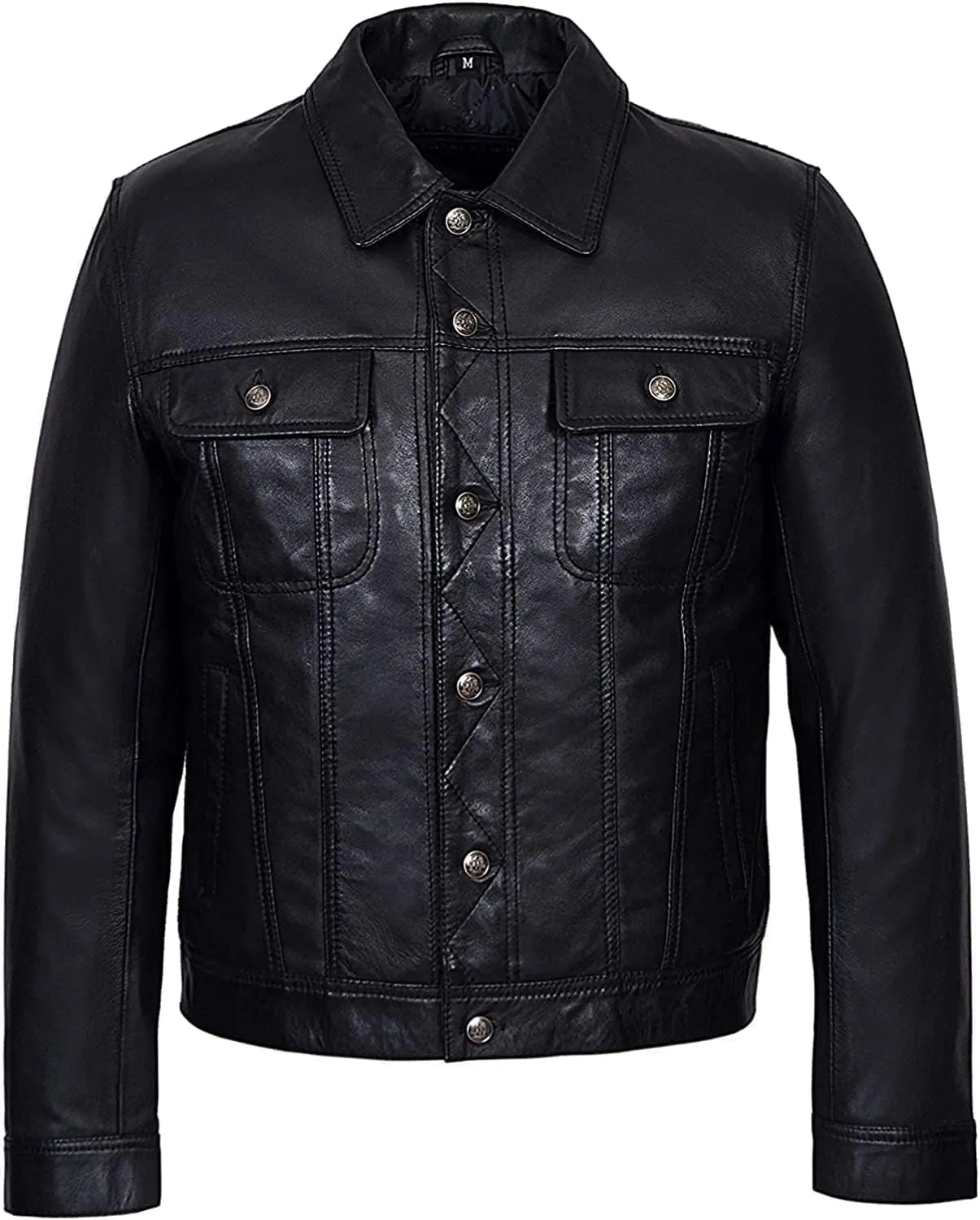 Mens Trucker Leather Jacket Vintage Genuine Lambskin Leather Jacket Men Shirt Style Man Leather Jacket