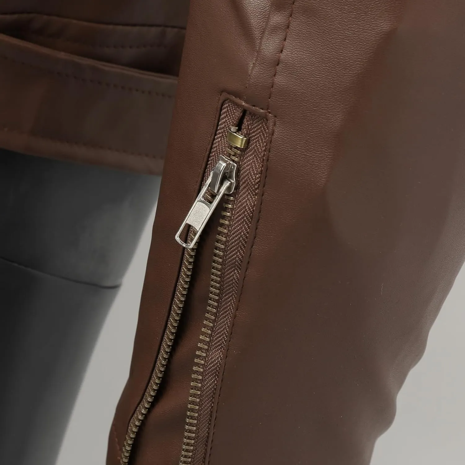 Men's Vintage Faux Leather Motorcycle Jacket with Asymmetrical Zipper and Belt Slim Fit Biker Coat for Casual Wear