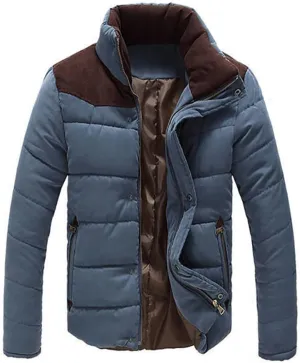 Mens Winter Jacket Men Warm Coat Splicing Cotton Padded Outerwear Clothing Thick Coat Male Down Parkas Blue Grey M