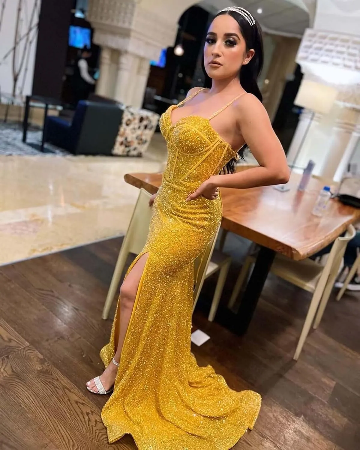Mermaid Sequin Prom Dress Long Sparkly Corset Formal Evening Party Dress with Slit