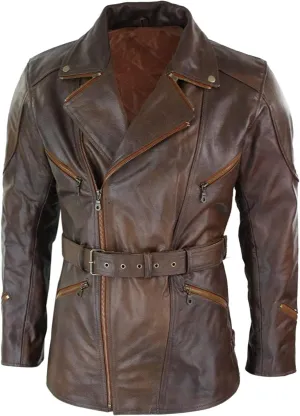 Mid Length Mens Genuine Leather Coat 3/4 Quarter Motorcycle Black Biker Long Jacket Leather Car Coat Winter Outerwear