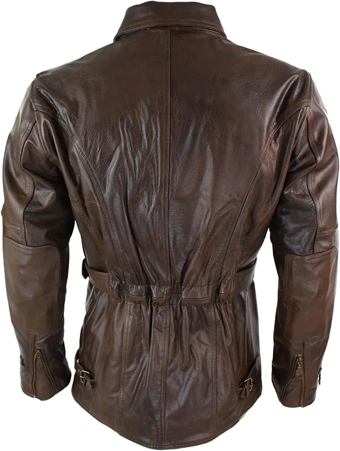 Mid Length Mens Genuine Leather Coat 3/4 Quarter Motorcycle Black Biker Long Jacket Leather Car Coat Winter Outerwear