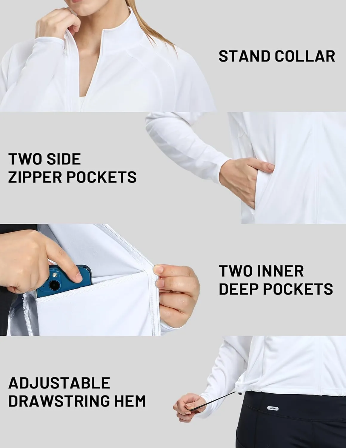 MIER Womens Athletic Jackets Light Weight Cropped Zip Up Workout Running Jacket UPF 50  Full Zip UV Shirts with Pockets