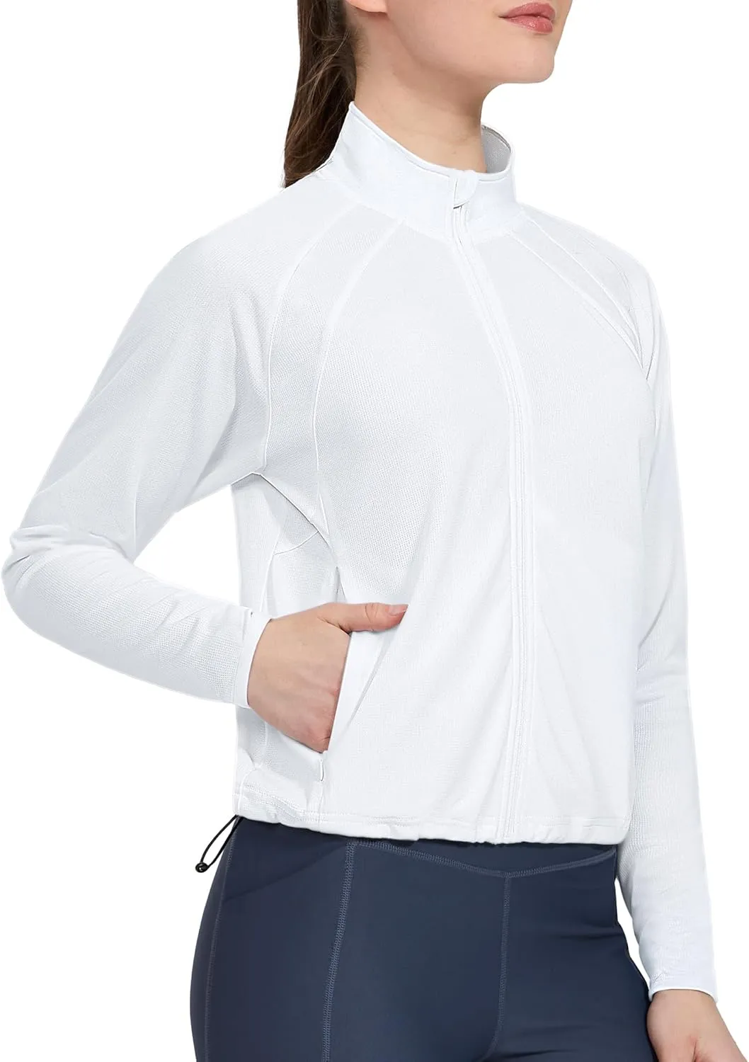 MIER Womens Athletic Jackets Light Weight Cropped Zip Up Workout Running Jacket UPF 50  Full Zip UV Shirts with Pockets