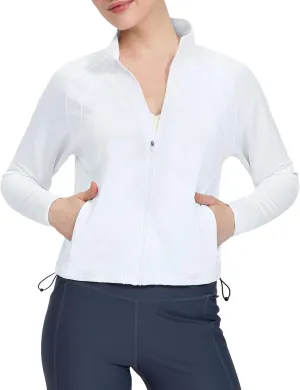 MIER Womens Athletic Jackets Light Weight Cropped Zip Up Workout Running Jacket UPF 50  Full Zip UV Shirts with Pockets